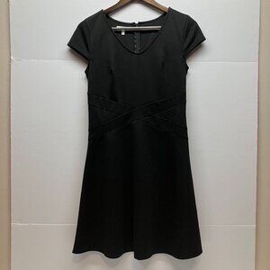 Maurices Womens Black Short Sleeve Fit and Flare Knee Length V Neck Dress Size S